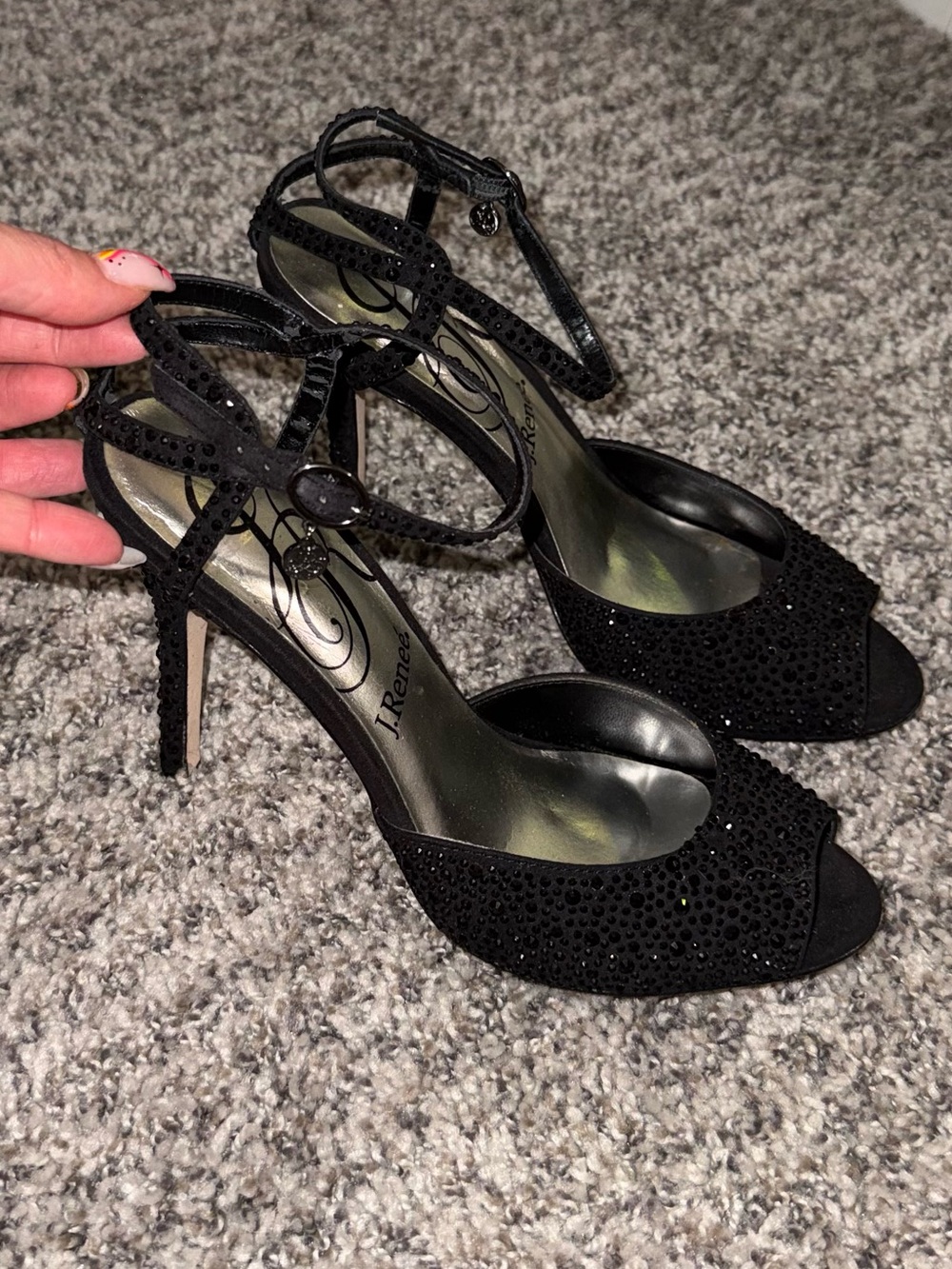 J. Renee Black Rhinestone Heeled Sandals